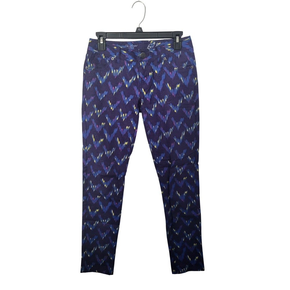 The Limited 678 Skinny Jeans Women 0 Purple Ikat Chevron Textured Jacquard Denim